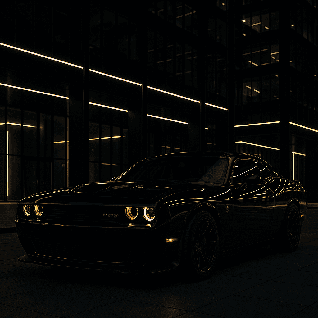 Menacing Challenger Hellcat in a dark city